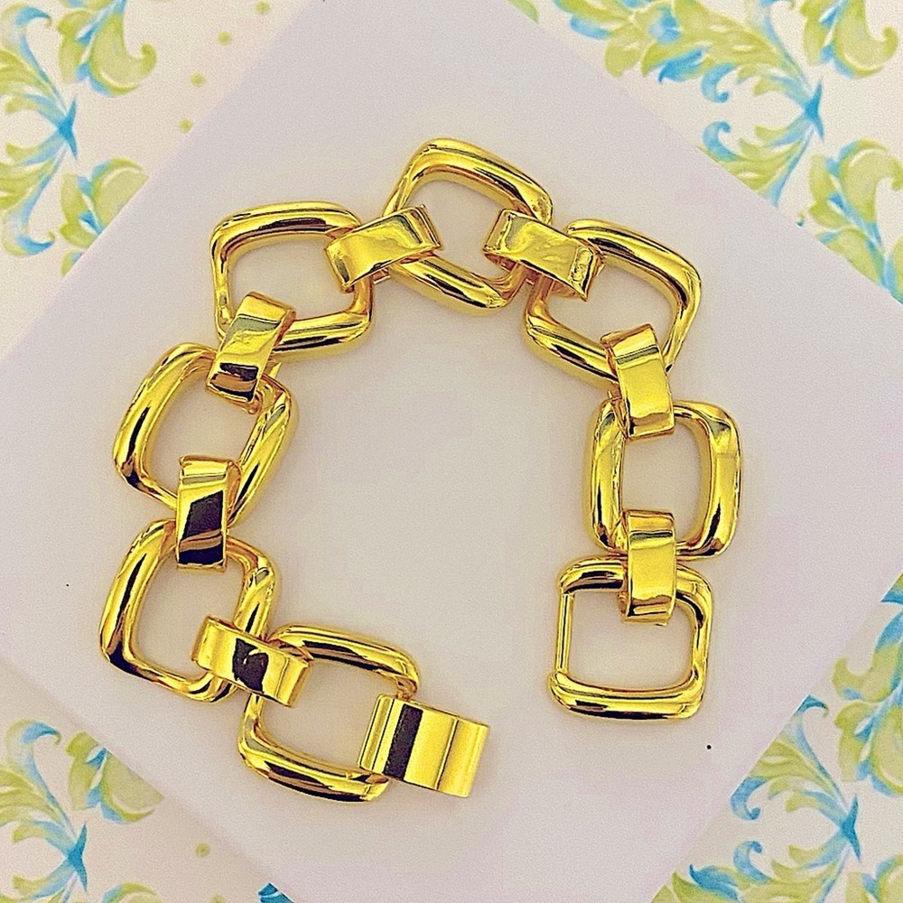 Chunky Gold Chain Link Bracelet Statement Thick Square Bracelet - Picture 5 of 6